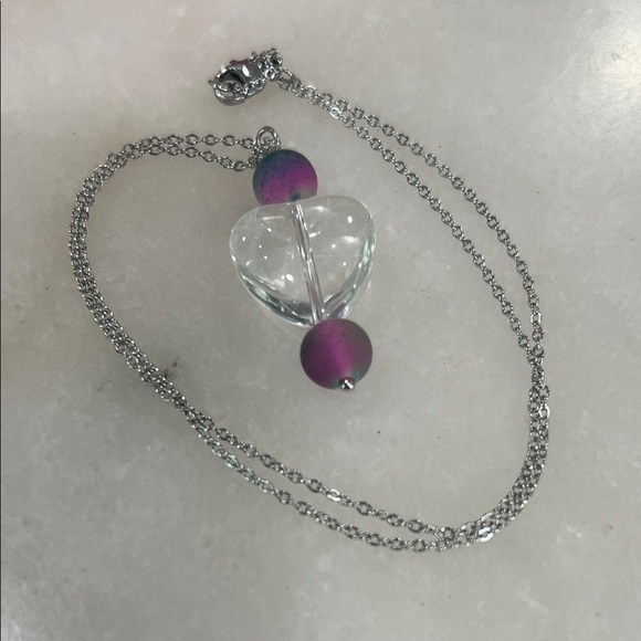 Chic Pink and Silver Heart Necklace - Picture 4 of 5